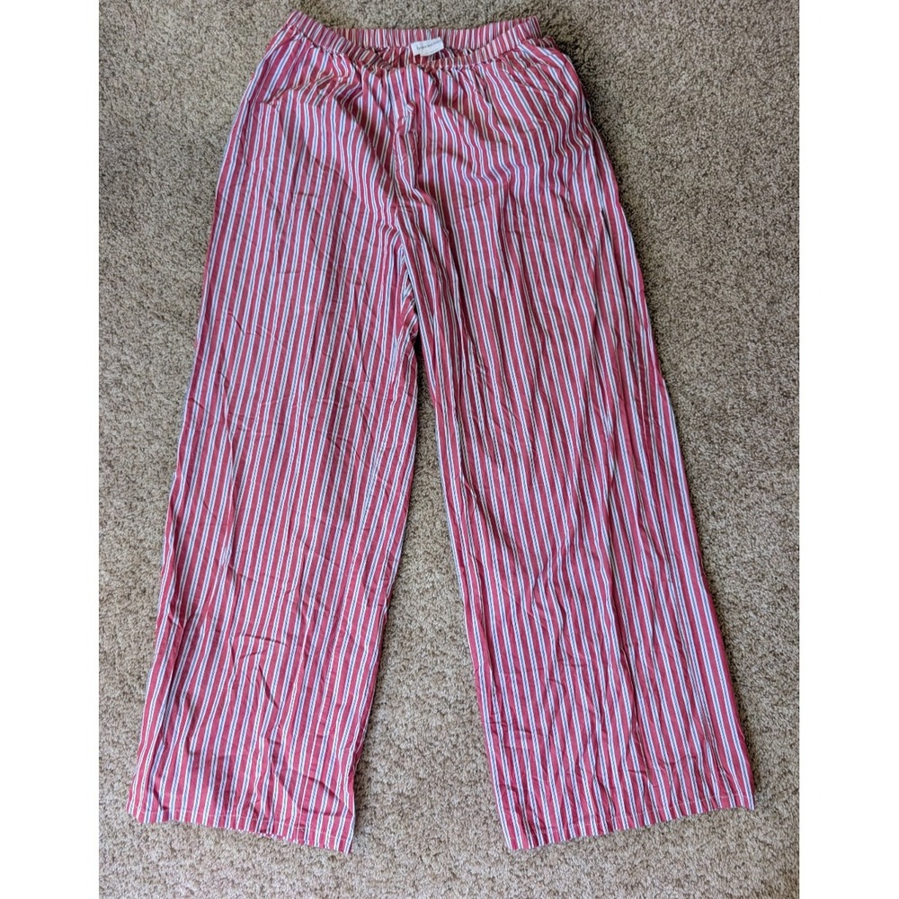 Lovers + Friends Women's Medium Red Blue Striped Wide Leg Pull-On Pants